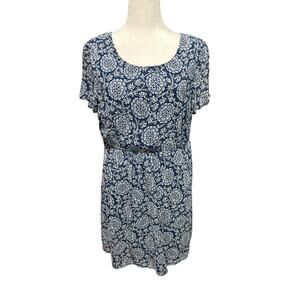 As U Wish Floral Printed Mini Dress Size L Blue Short Sleeves Fit & Flare Lined